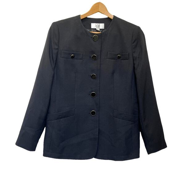 Le Suit Jacket Women's Sz 10 P Petite Lined Black Gold Accent Blazer NEW Flaw - Picture 1 of 11
